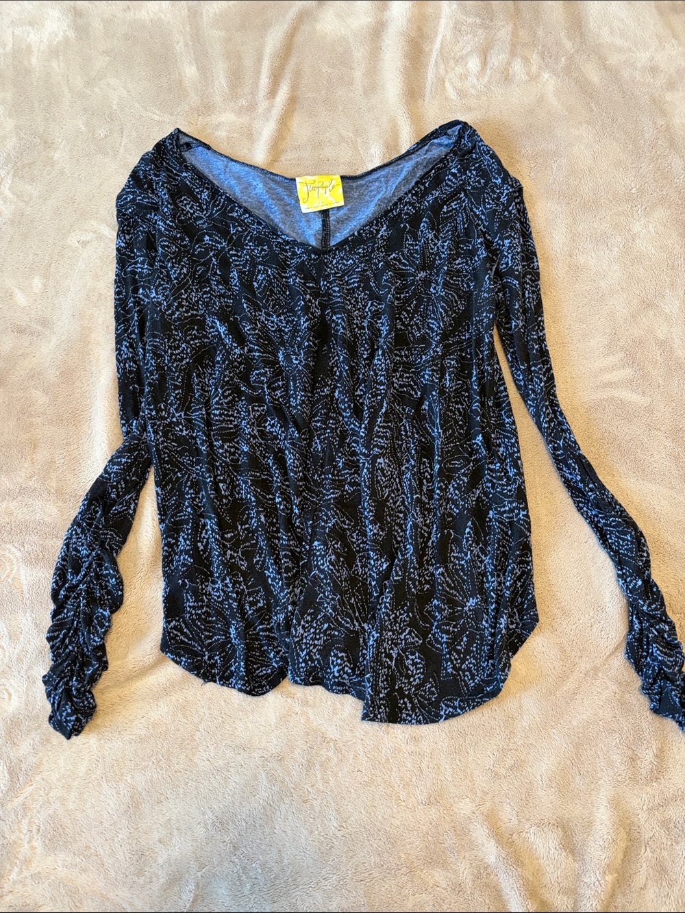 Free People Navy V-Neck Long Sleeve Top